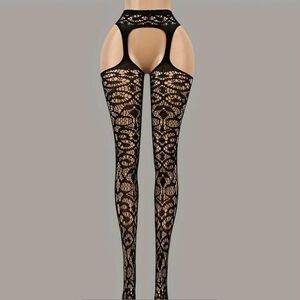 Chic Black Lace Garter Tights